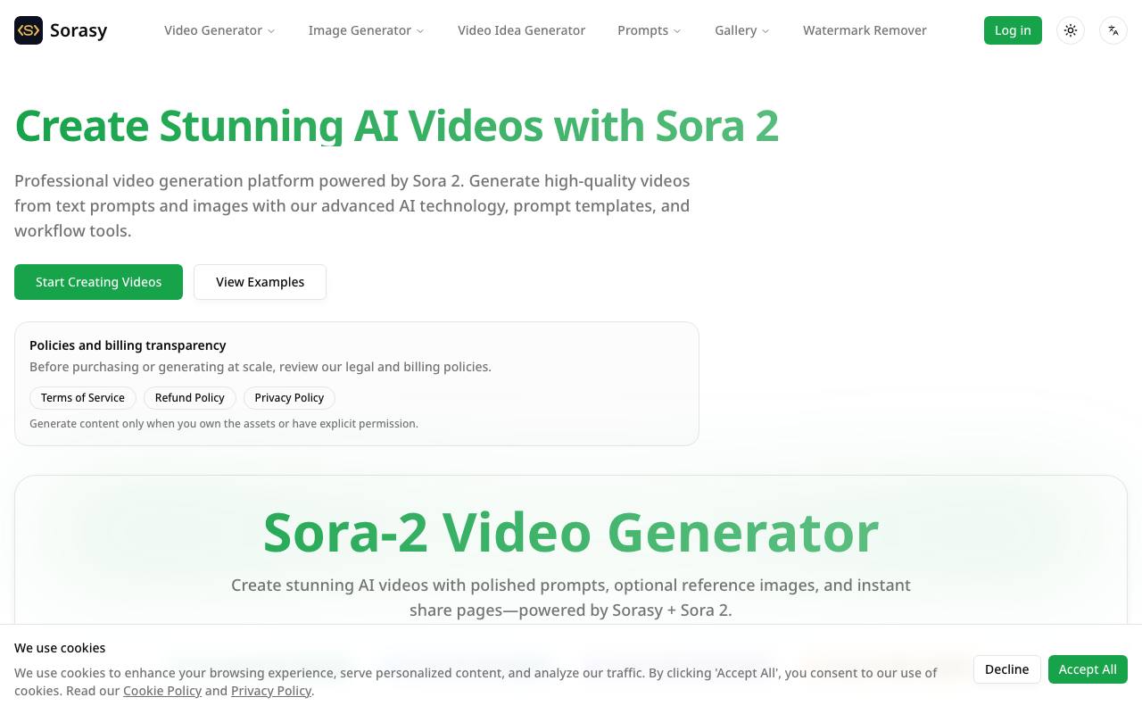 Sorasy – Sora 2 AI Video Generation Platform screenshot