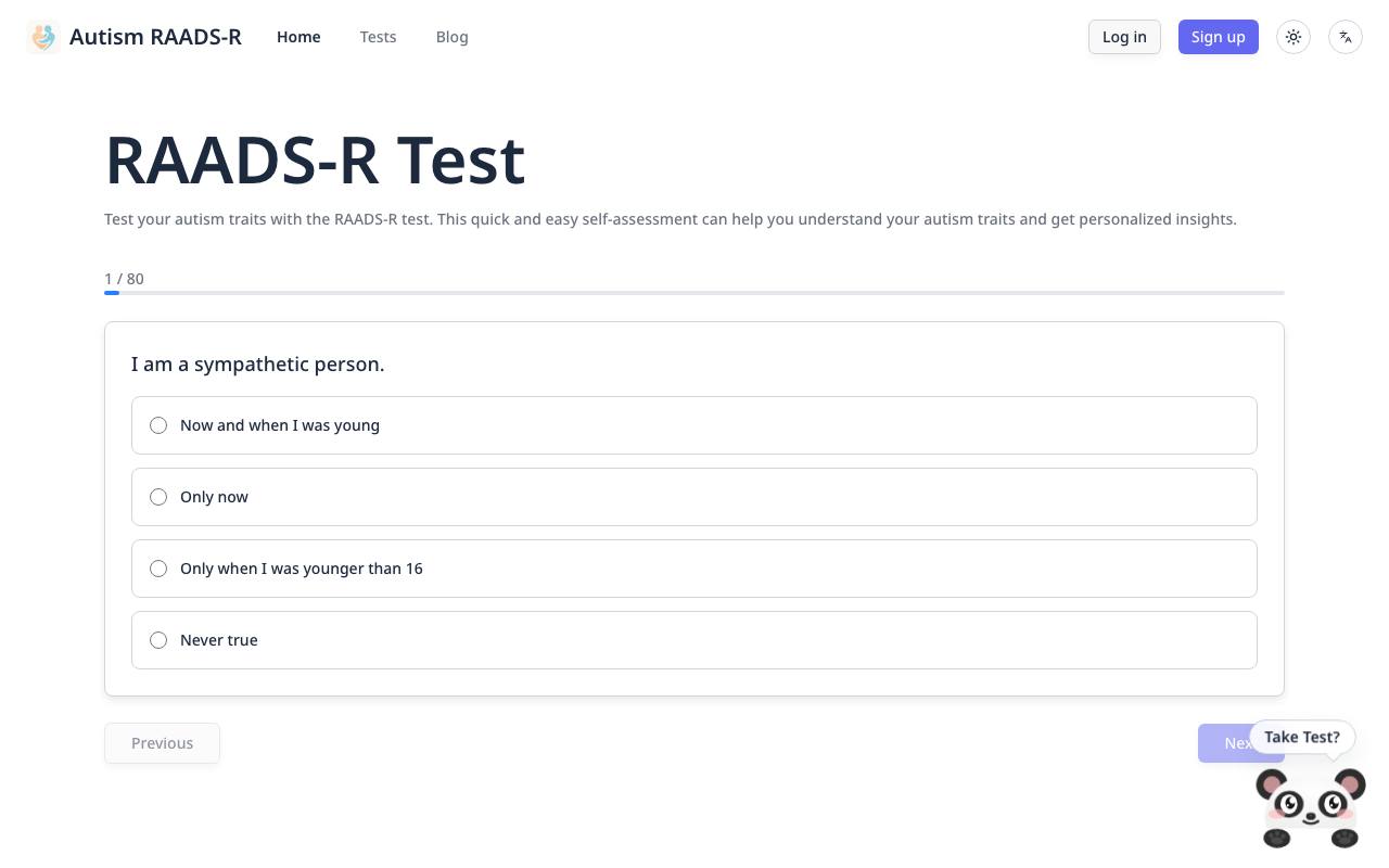Free RAADS-R Autism Test Online | Autism RAADS-R Assessment screenshot