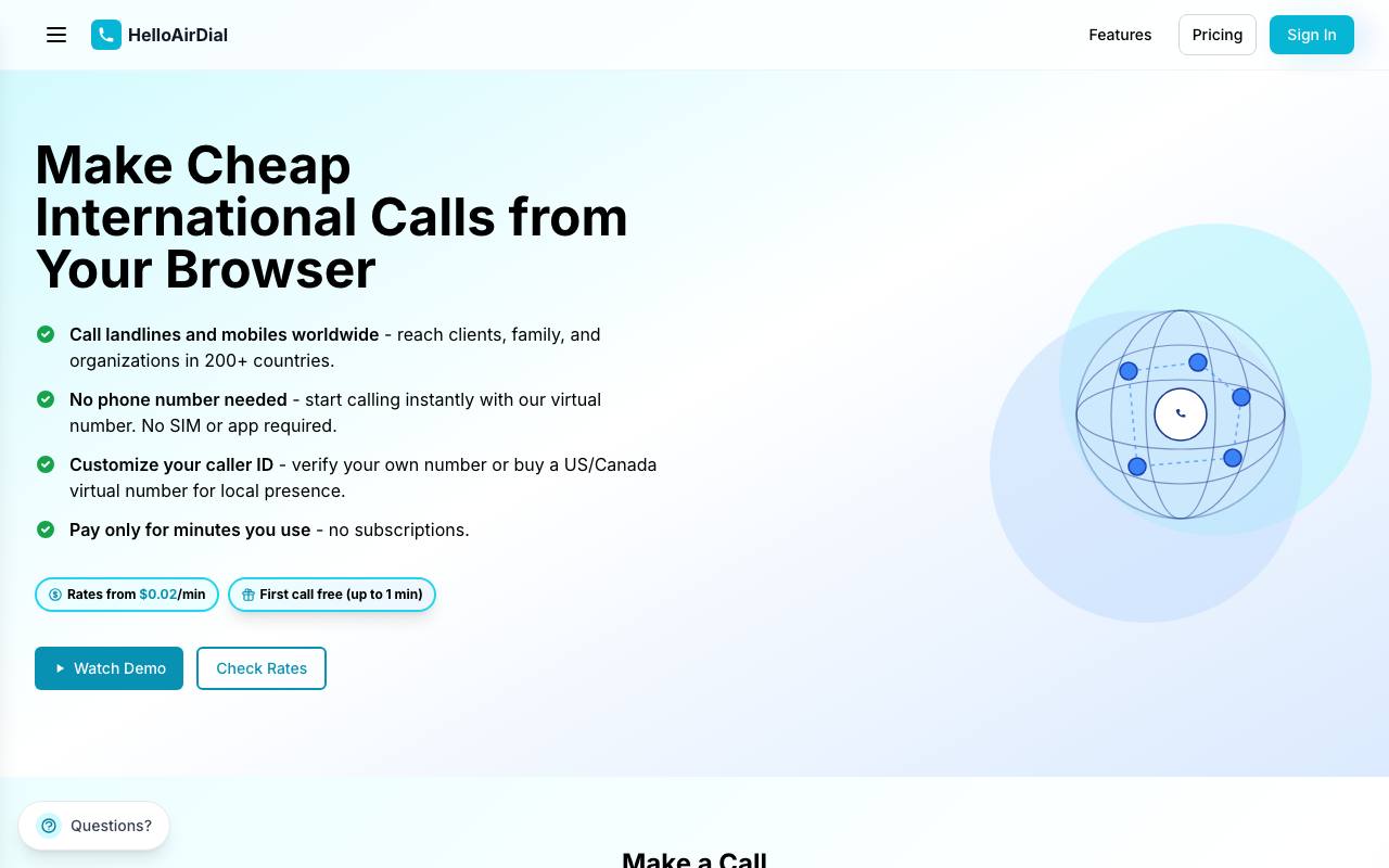 HelloAirdial screenshot