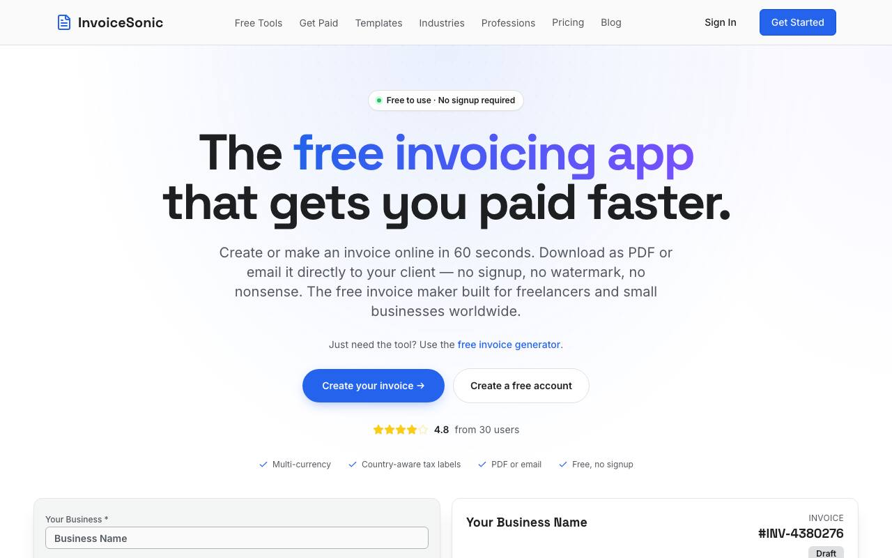 invoice Sonic screenshot