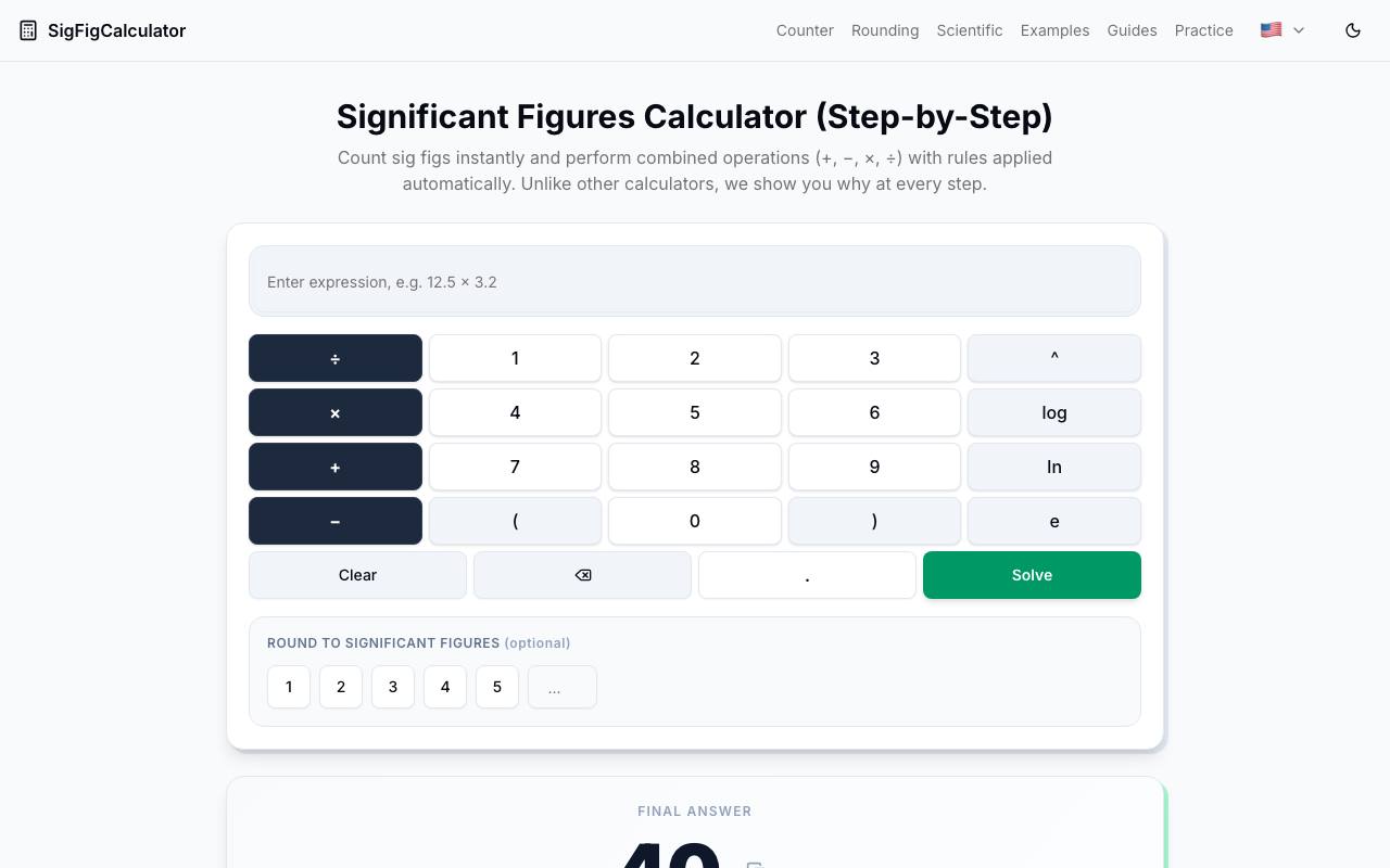 sig figs calculator screenshot