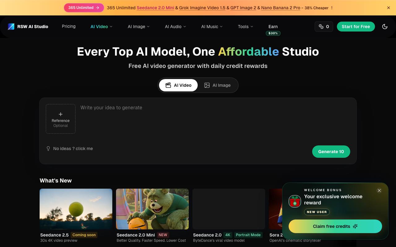 RSW Sora 2 AI Studio screenshot