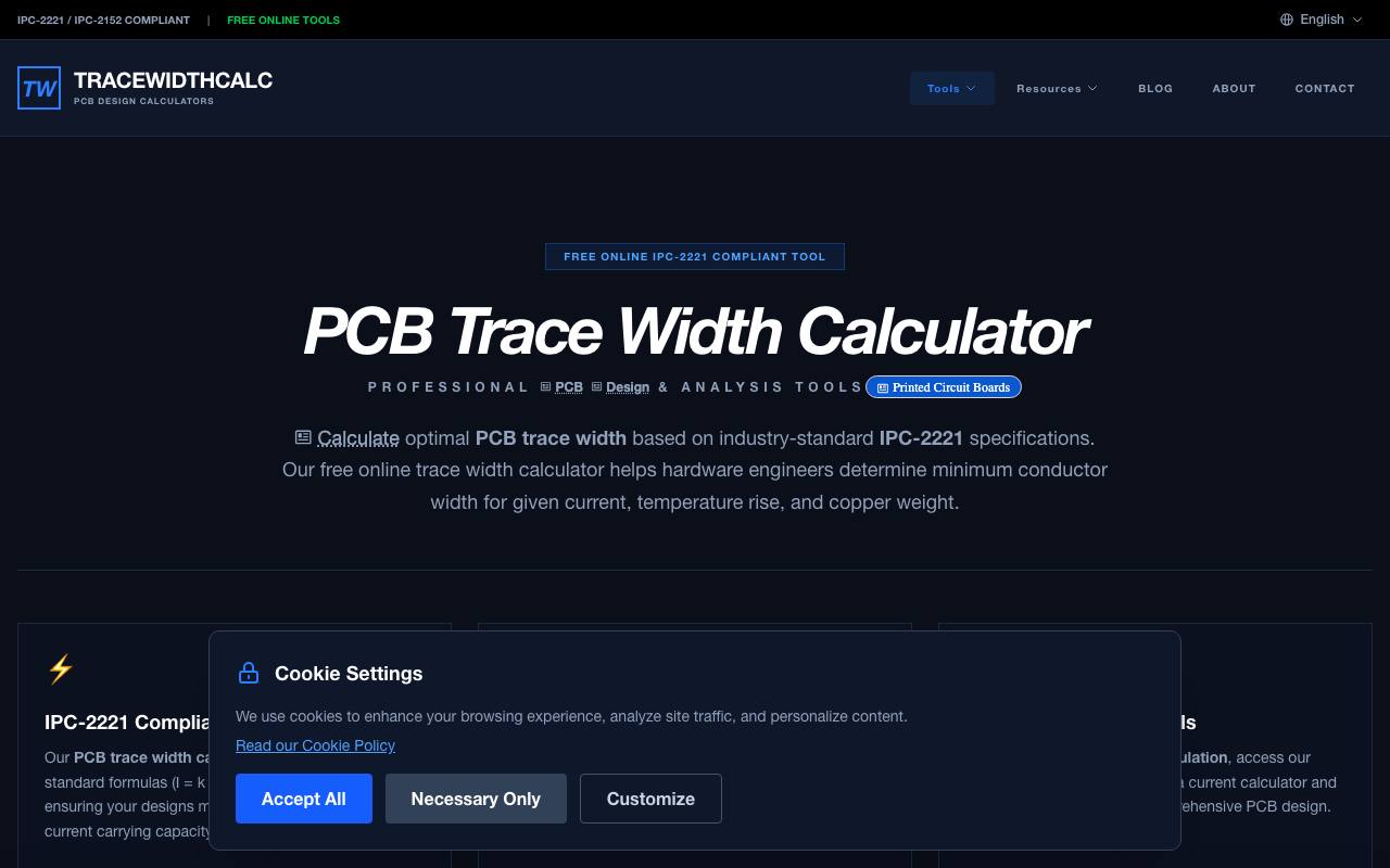 PCB Trace Width Calculator screenshot