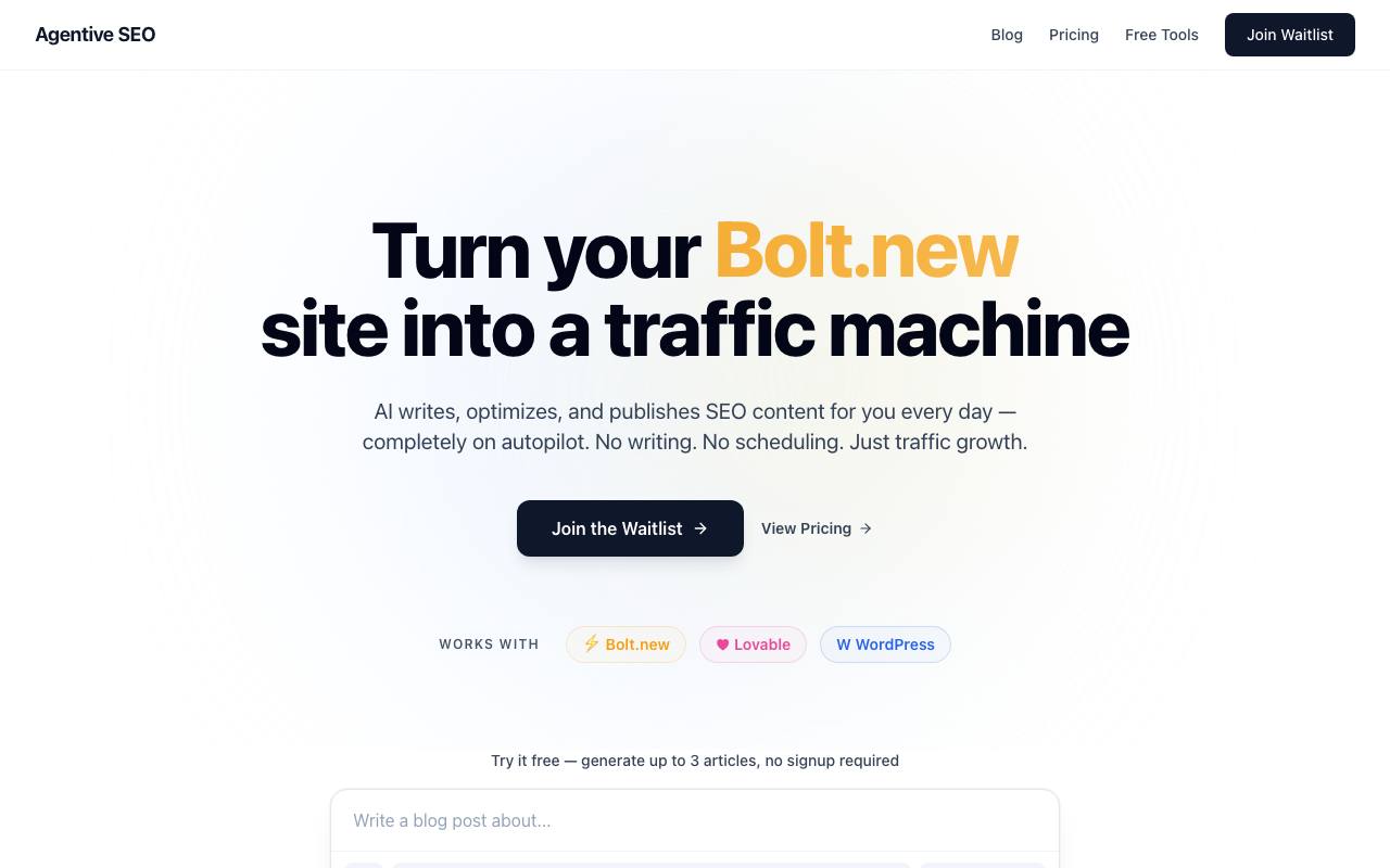 Agentive SEO screenshot