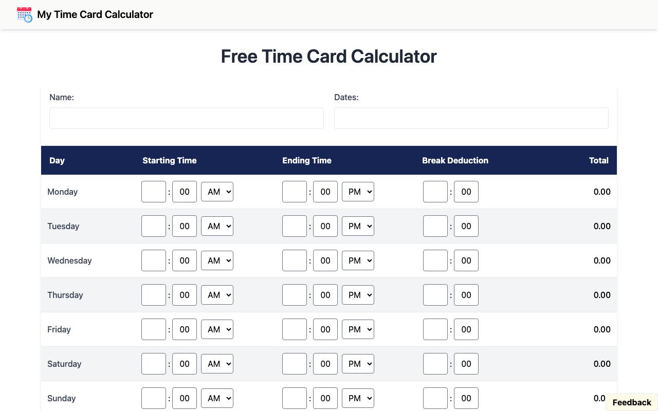 My Time Card Calculator screenshot