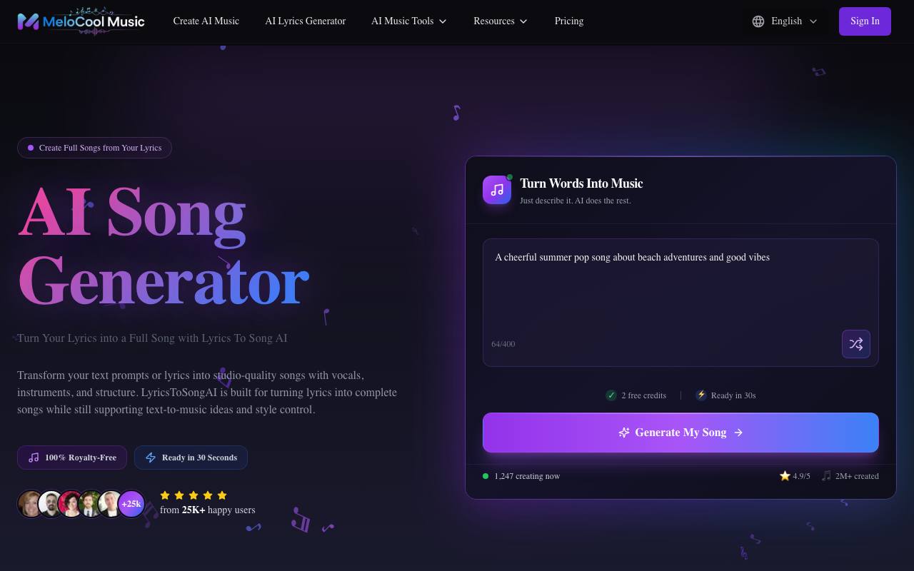 Lyrics To Song AI screenshot