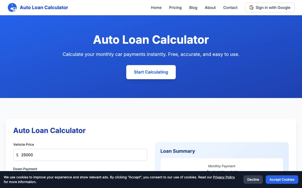 Auto Loan Calculator screenshot
