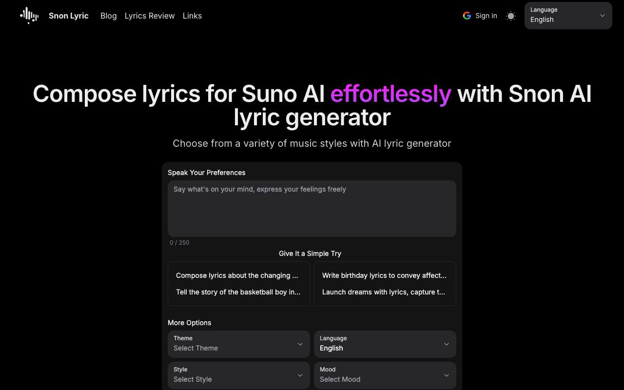 Snon Lyric screenshot