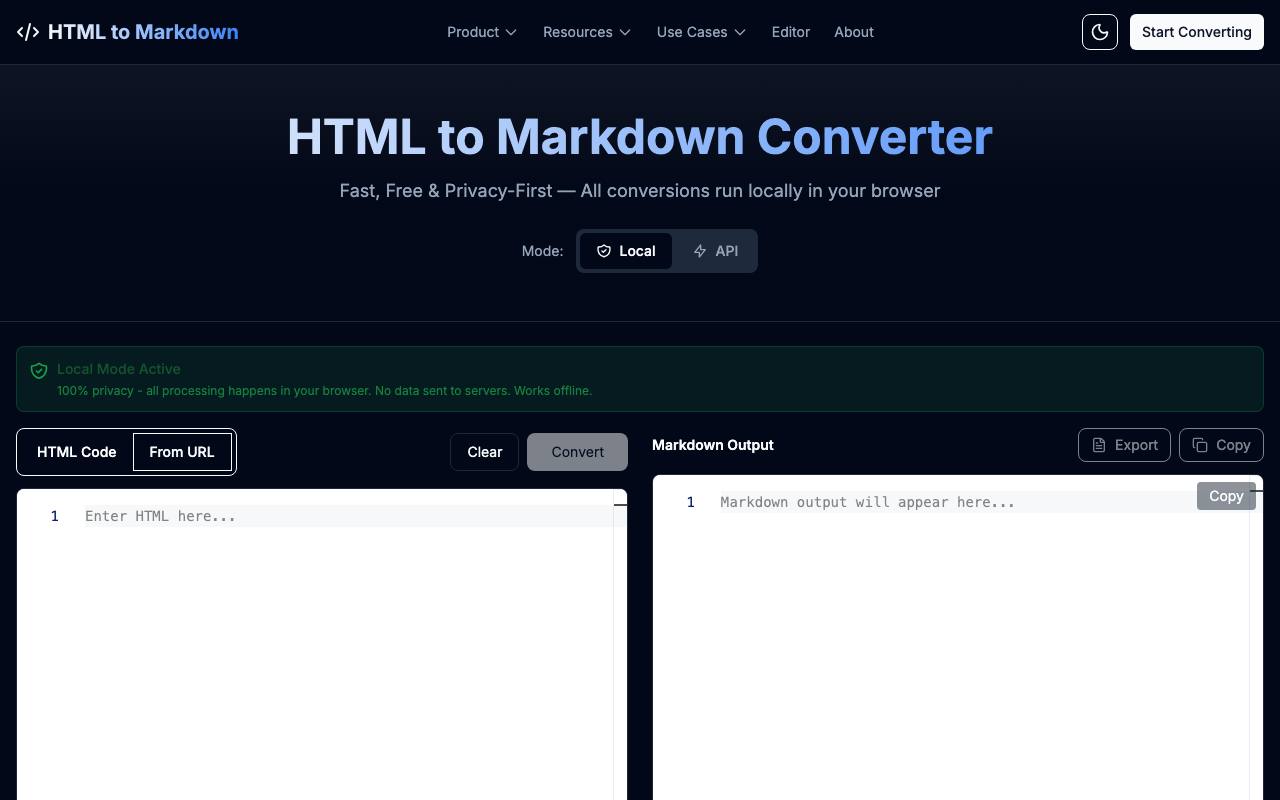 HTML to Markdown screenshot