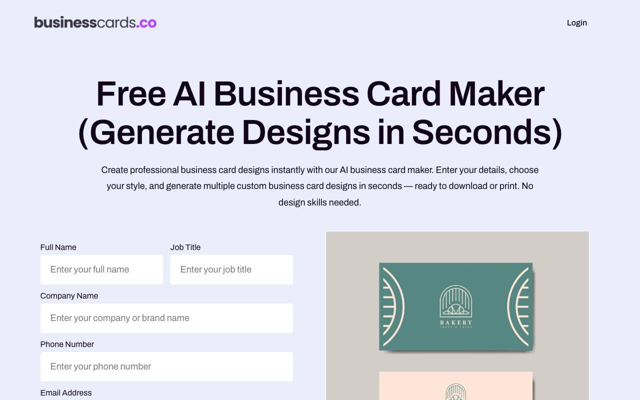 BusinessCards.co screenshot