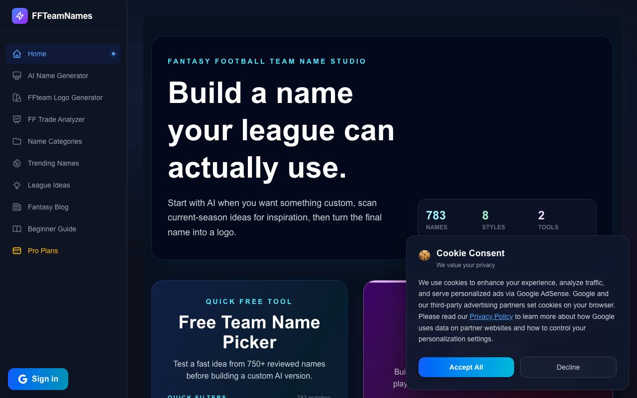 Fantasy Football Team Names screenshot