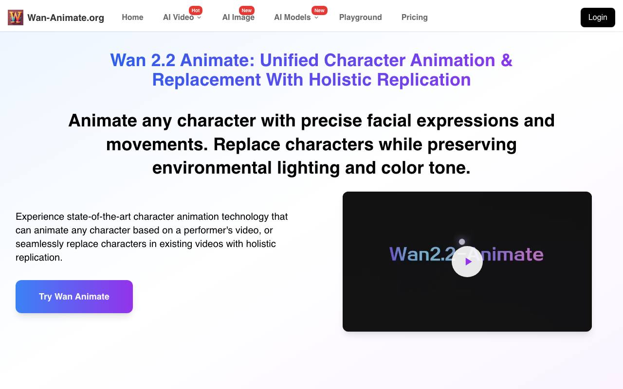 Wan Animate | AI Character Animation Tool screenshot