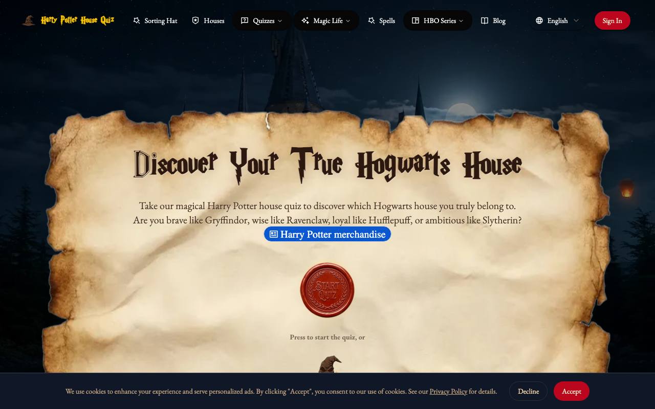 Harry Potter House Quiz Org screenshot