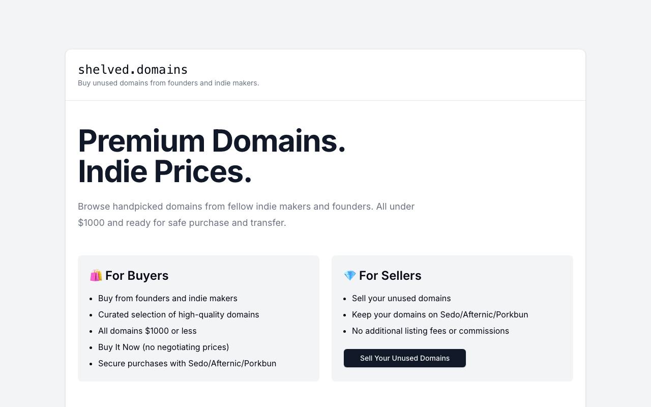 Shelved Domains screenshot