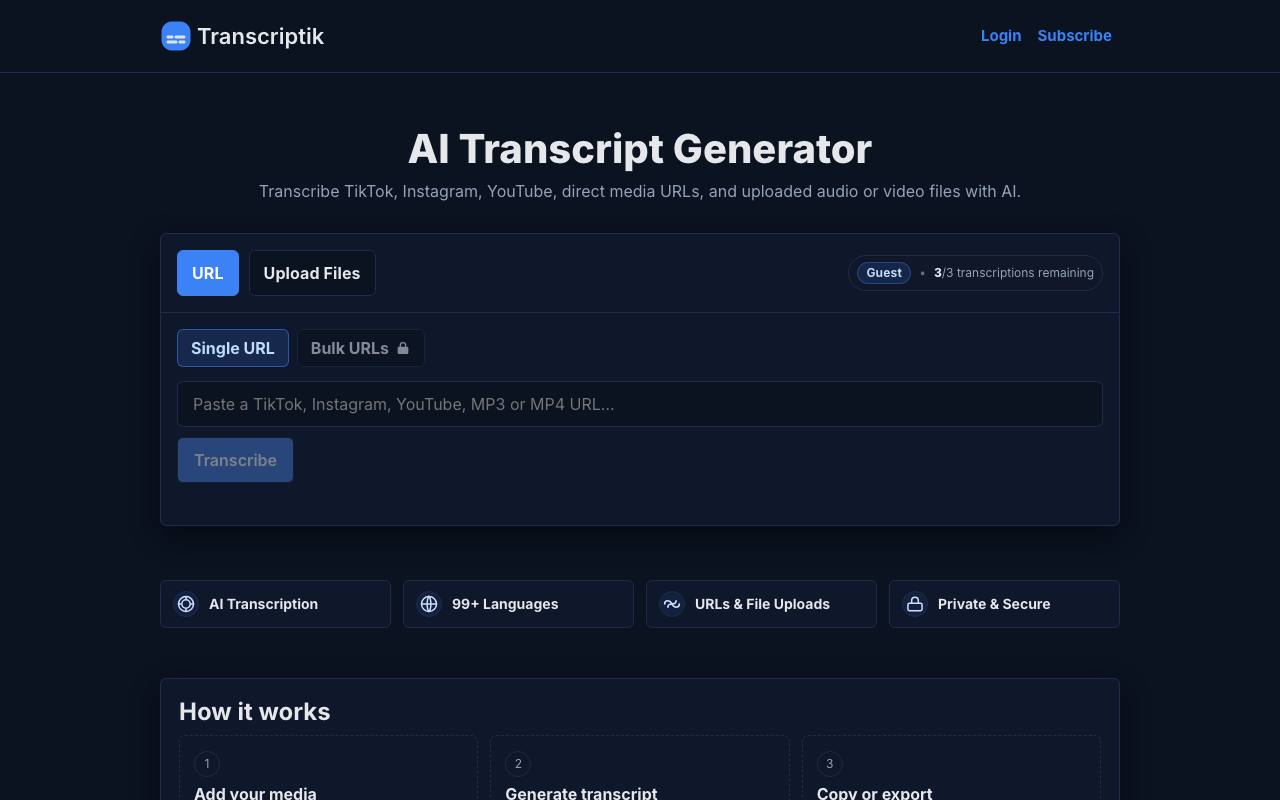 Transcriptik screenshot