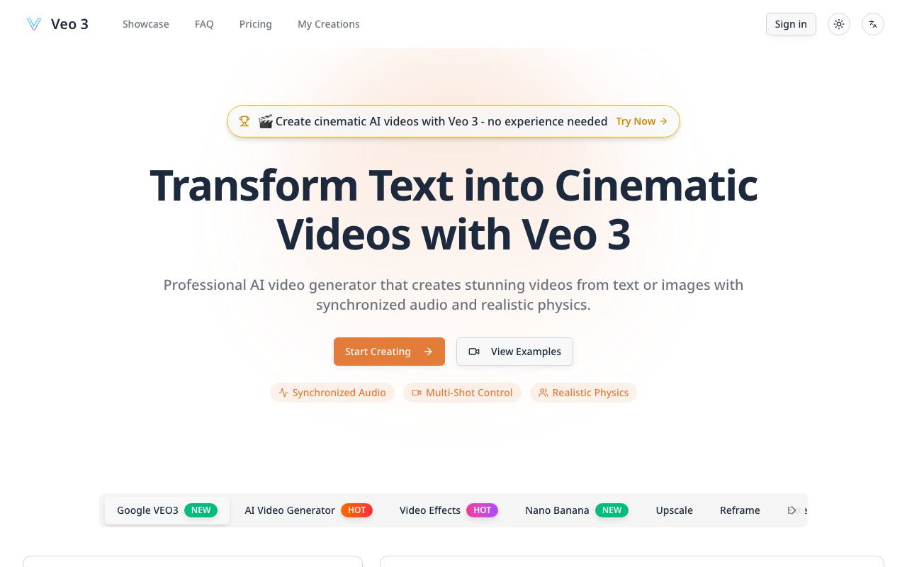 Veo 3.1 – Cinematic AI Video Generator with Audio screenshot