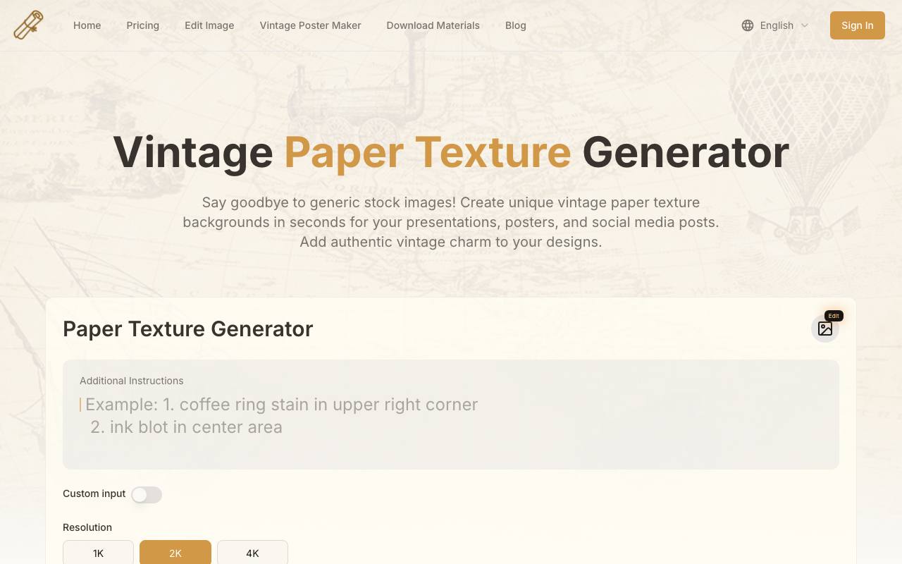 Vintage Paper Generator screenshot