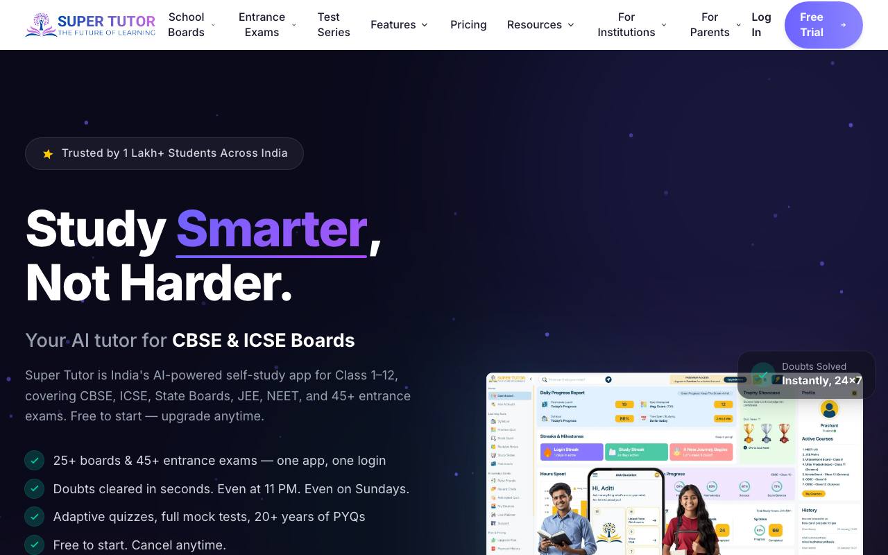 AI learning platform Super Tutor screenshot