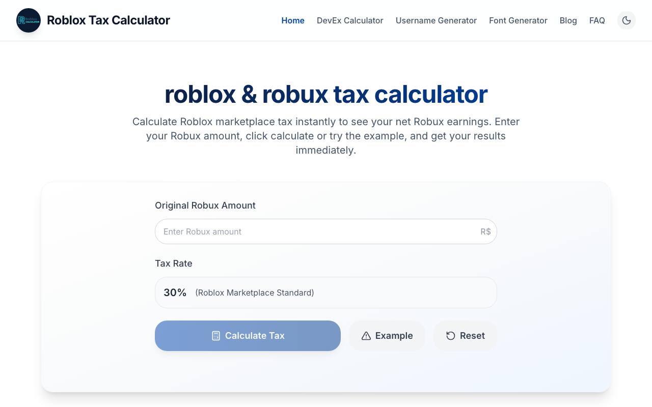 Roblox Tax Calculator screenshot