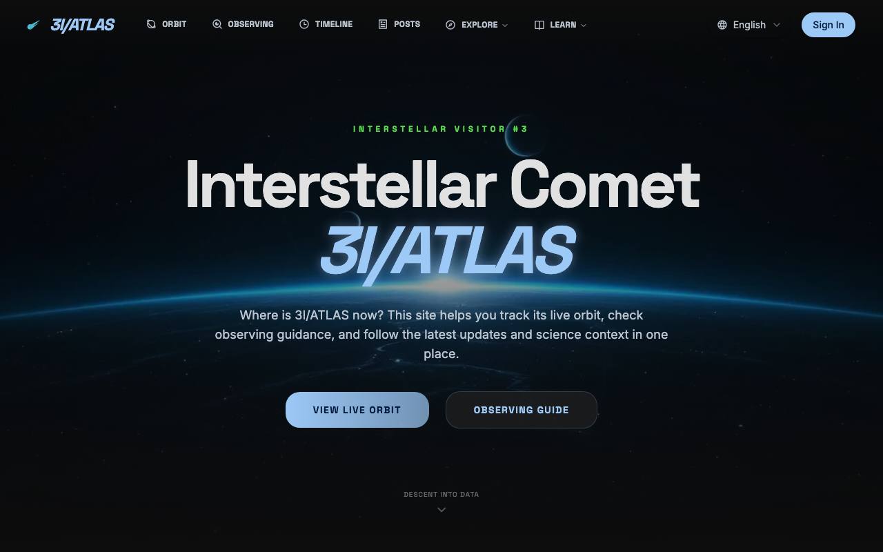 3i Atlas Comet Tracker screenshot