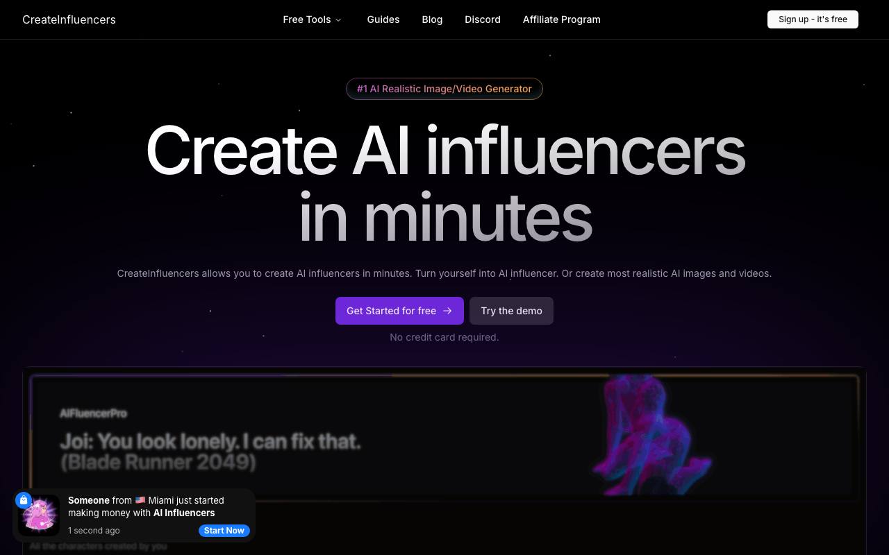 CreateInfluencers screenshot