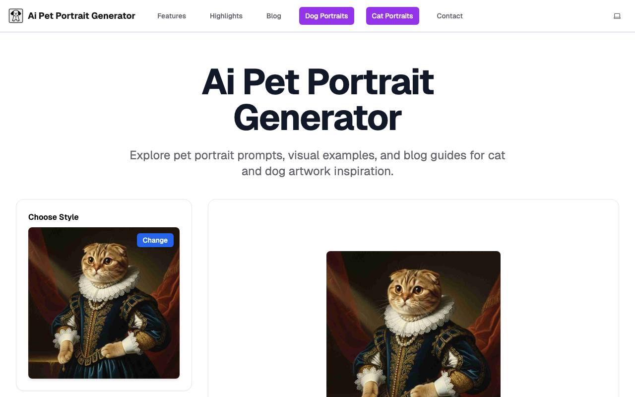 ai pet portrait generator screenshot