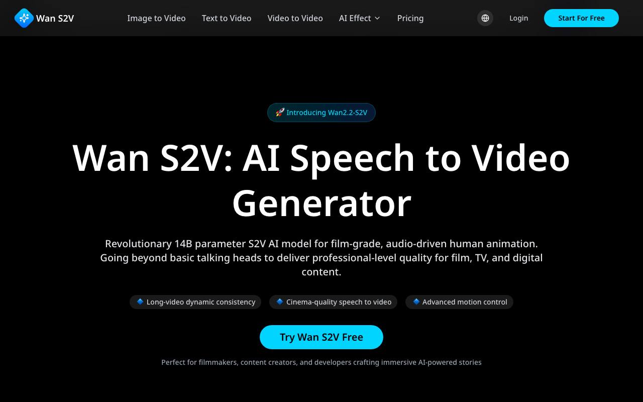 Wan S2V: AI Speech to Video Generator screenshot