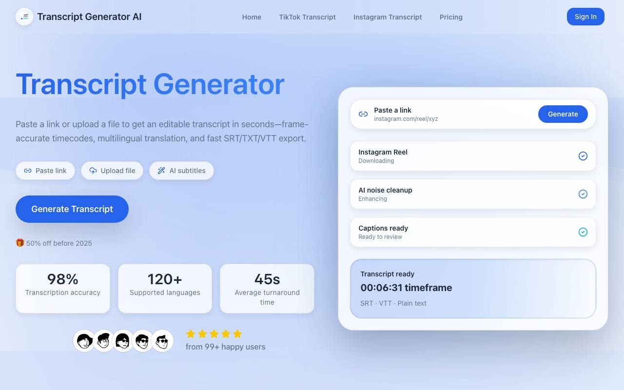 Transcript Generator AI screenshot