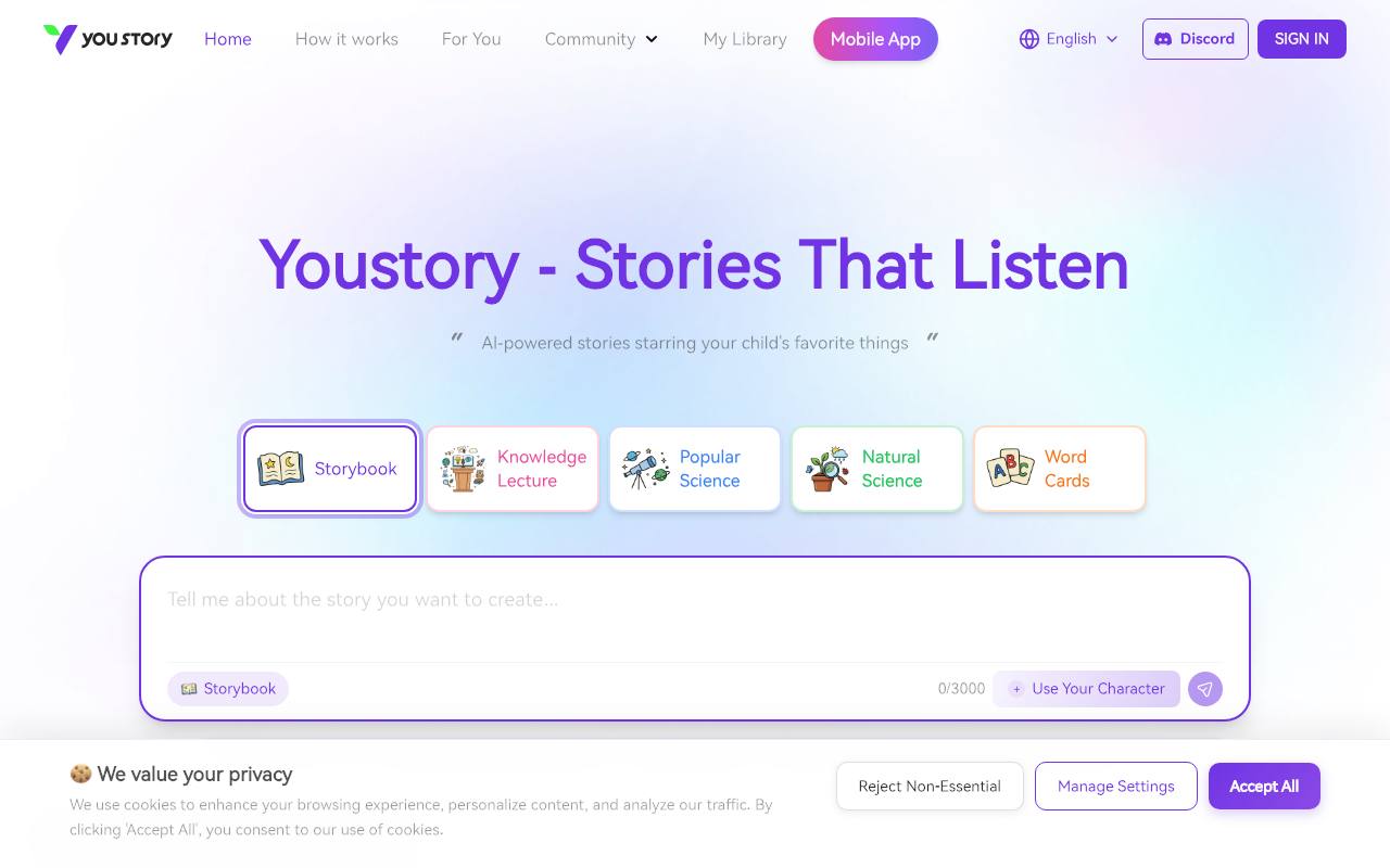 YouStory.io – AI Storybooks for Kids screenshot