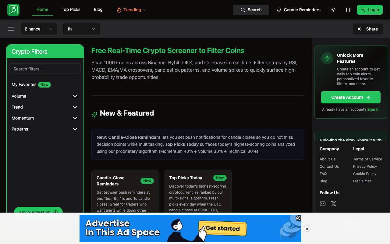 Free Real-Time Crypto Screener screenshot