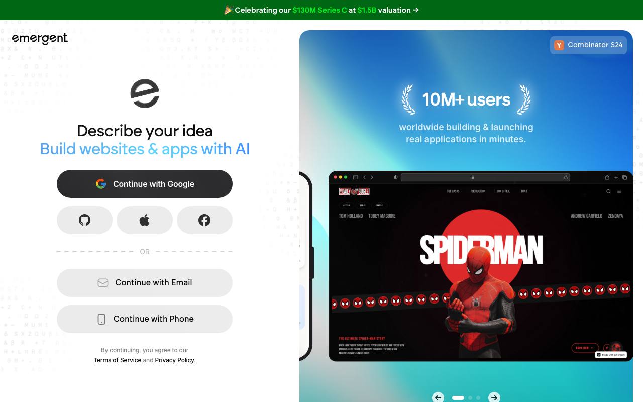 Emergent.sh screenshot