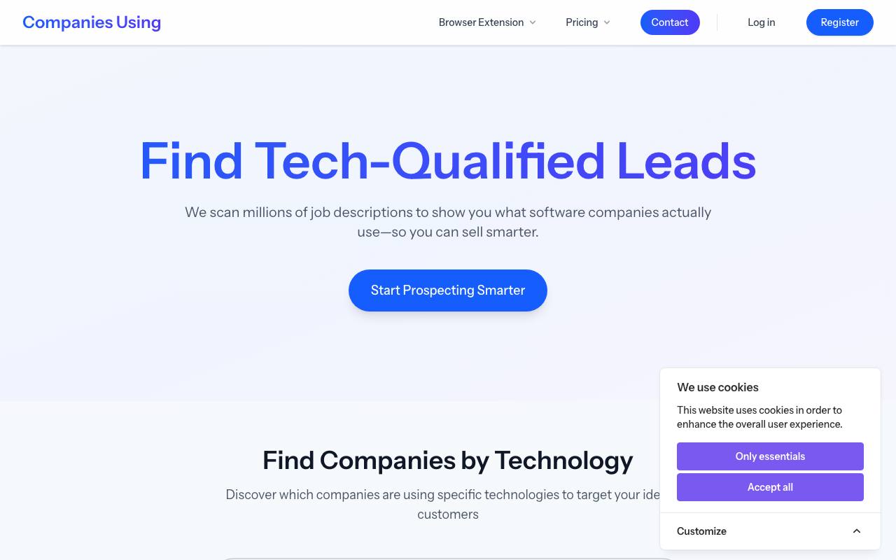 Companies Using screenshot