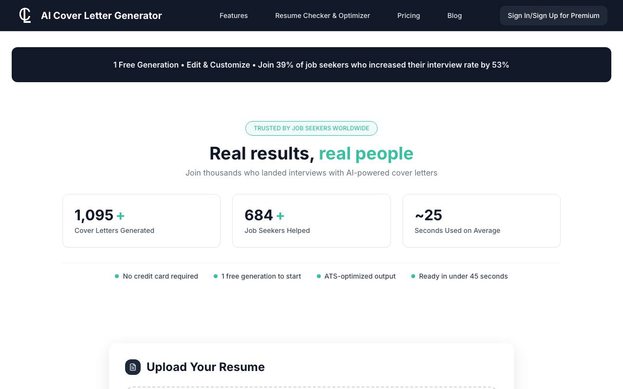 AI Cover Letter Generator screenshot