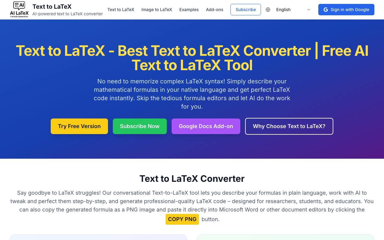 Text to LaTeX screenshot