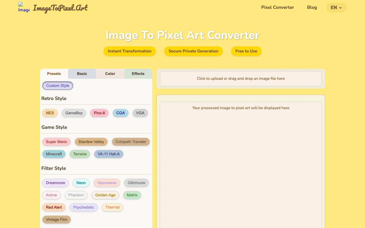 Imagetopixel.art – Convert Images to Pixel Art screenshot