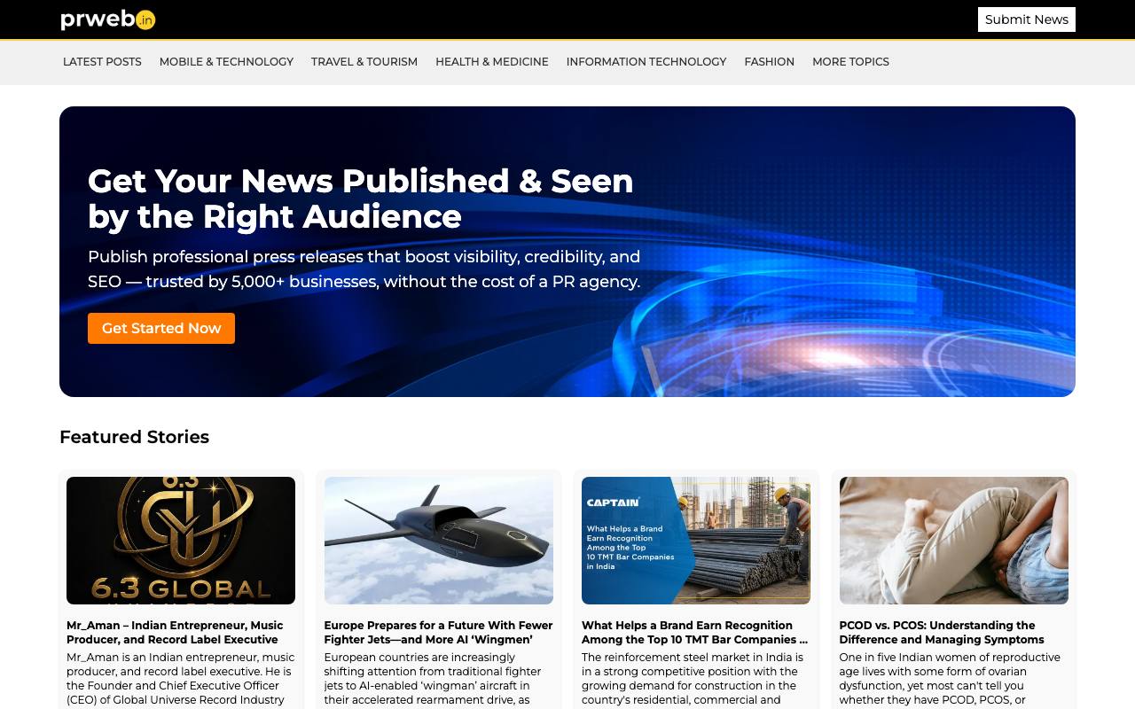 PRWeb screenshot