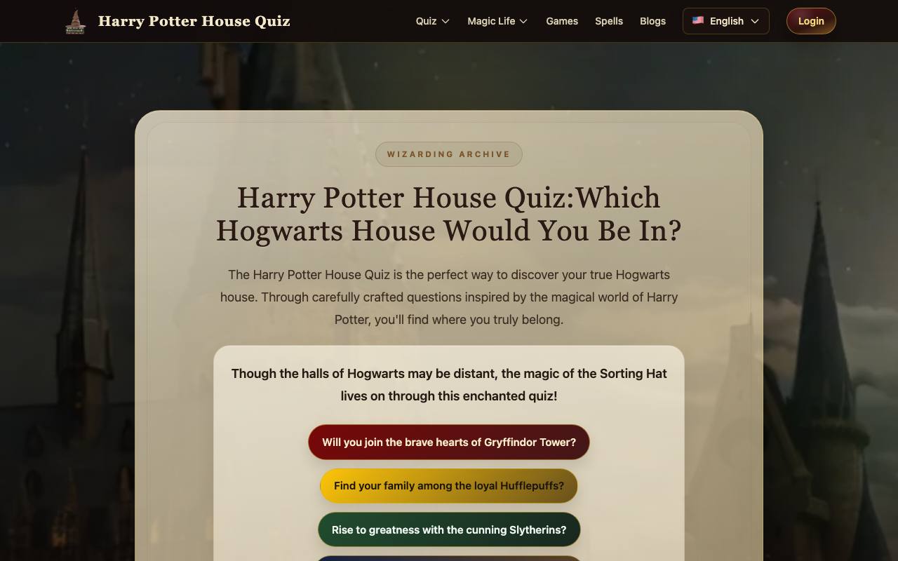 Harry Potter House Quiz screenshot