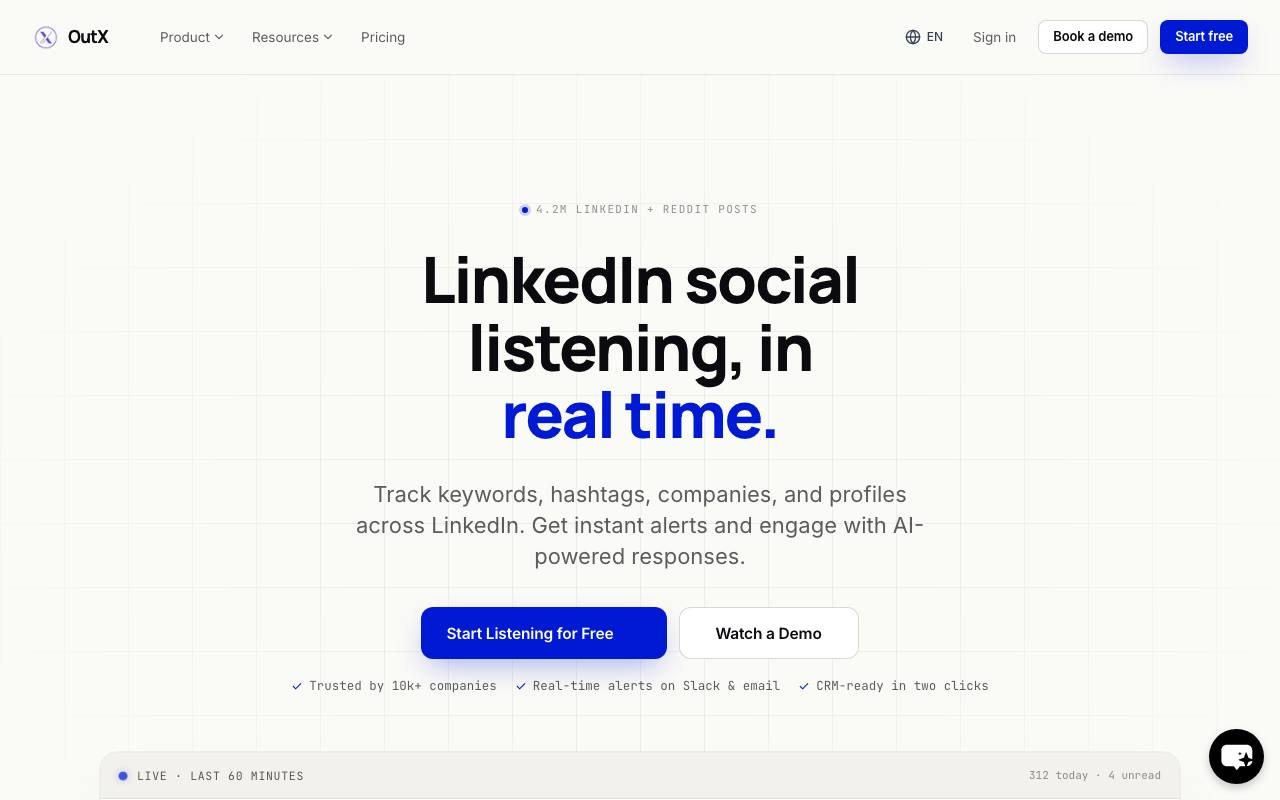 Social listening linkedin | OutX.ai screenshot
