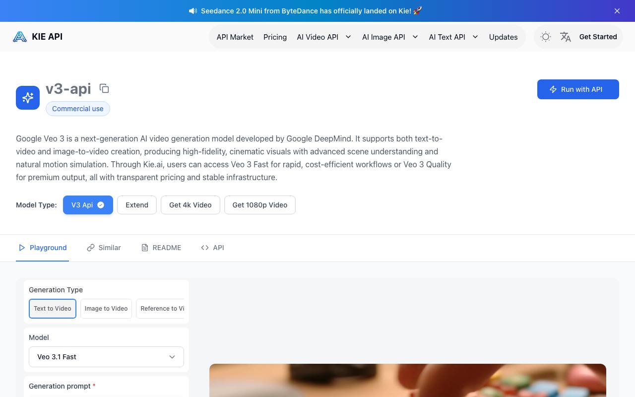Kie.ai: Most Affordable & Stable Veo 3 API with Synced Audio screenshot