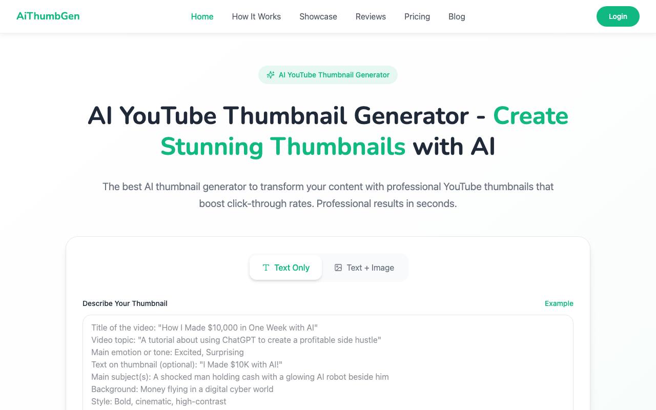 AI thumbnail generator screenshot