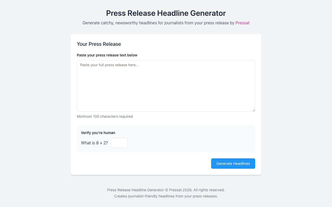 Press Release Headline Generator screenshot