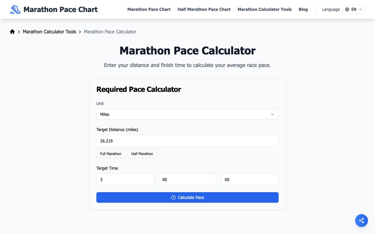Marathon Pace Chart screenshot