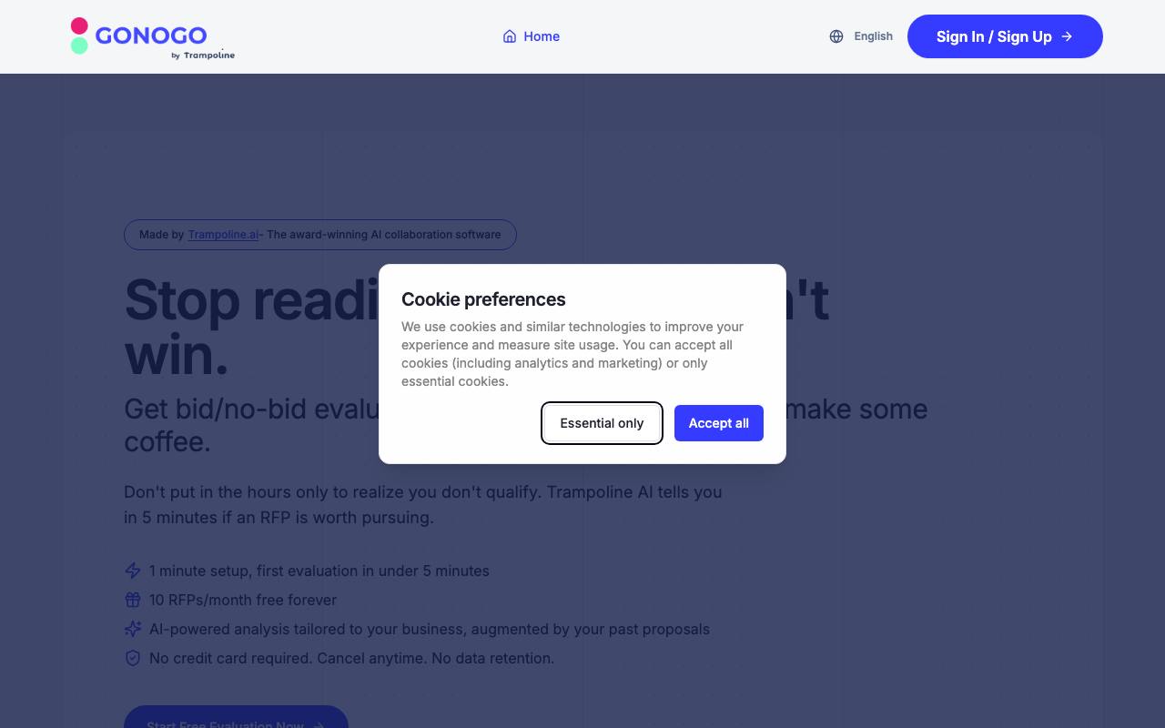 Go/NoGo – Strategic RFP evaluation tool screenshot