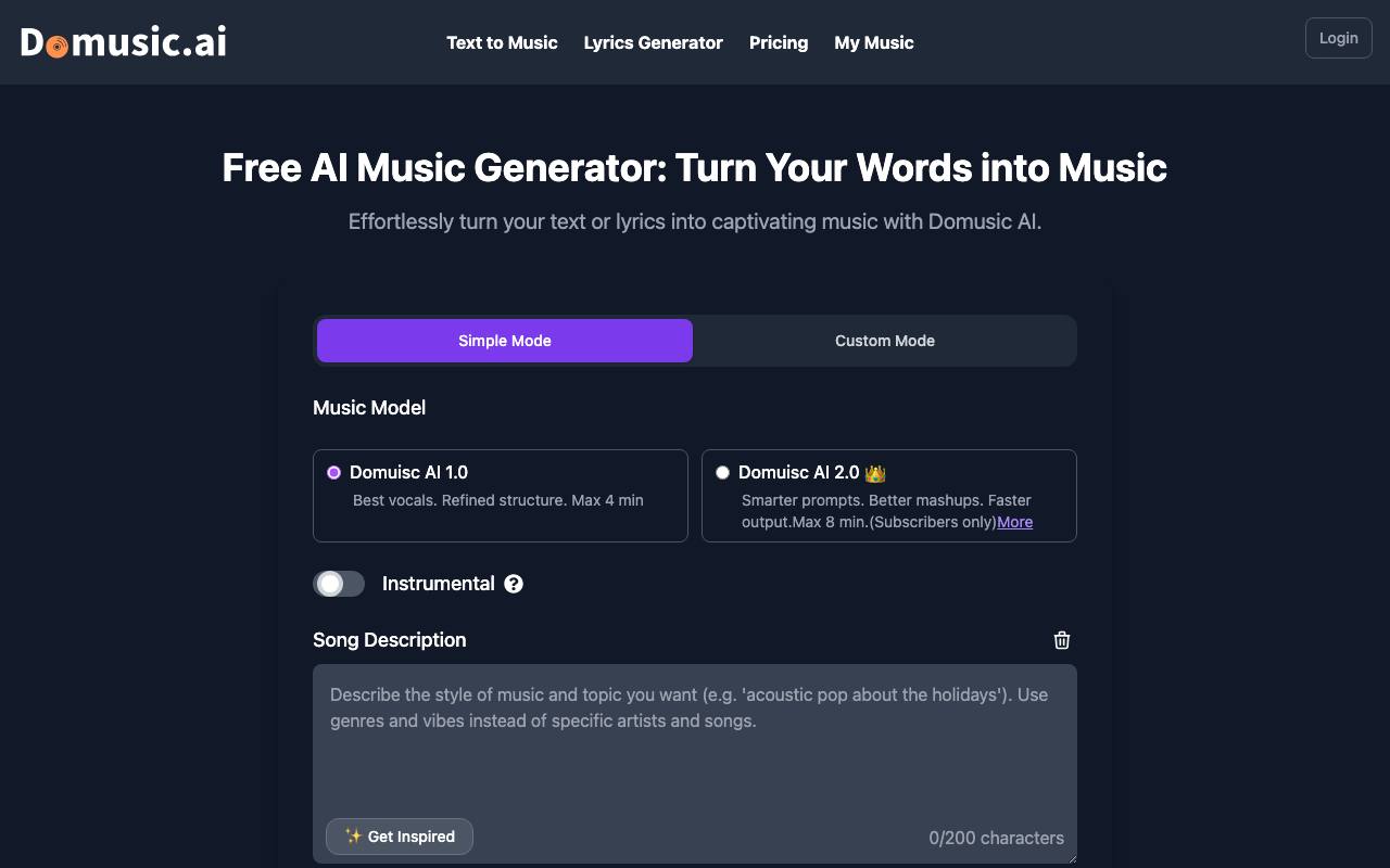 Domusic AI screenshot