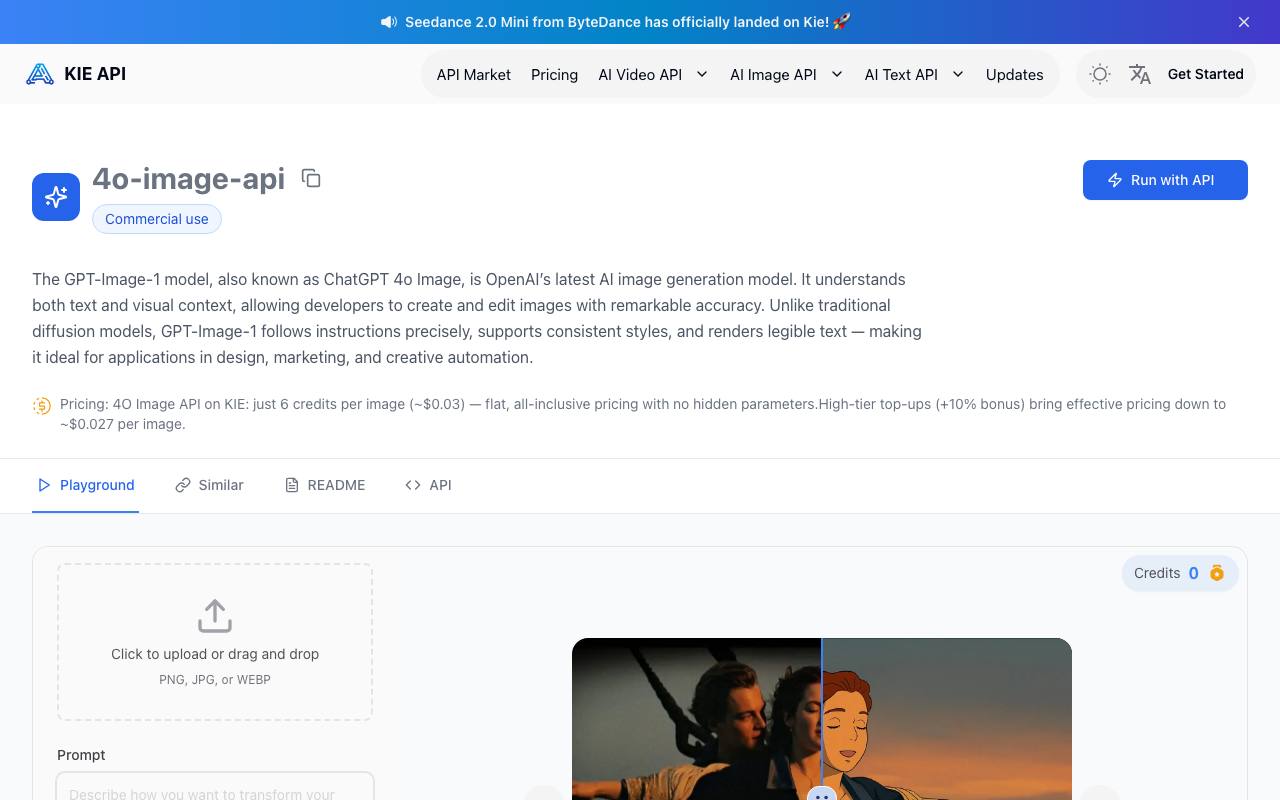 Kie.ai: Affordable and Reliable 4o Image API(The latest released) screenshot