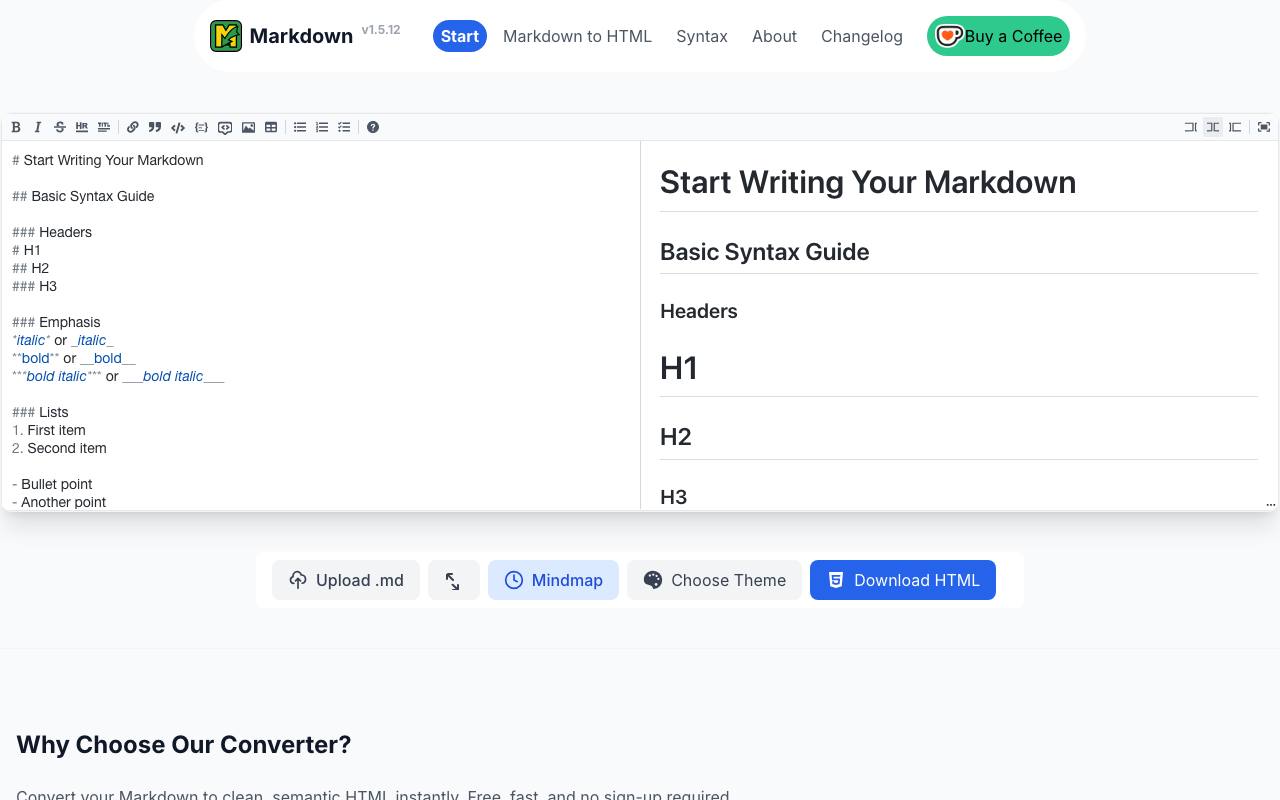 Markdown to html screenshot