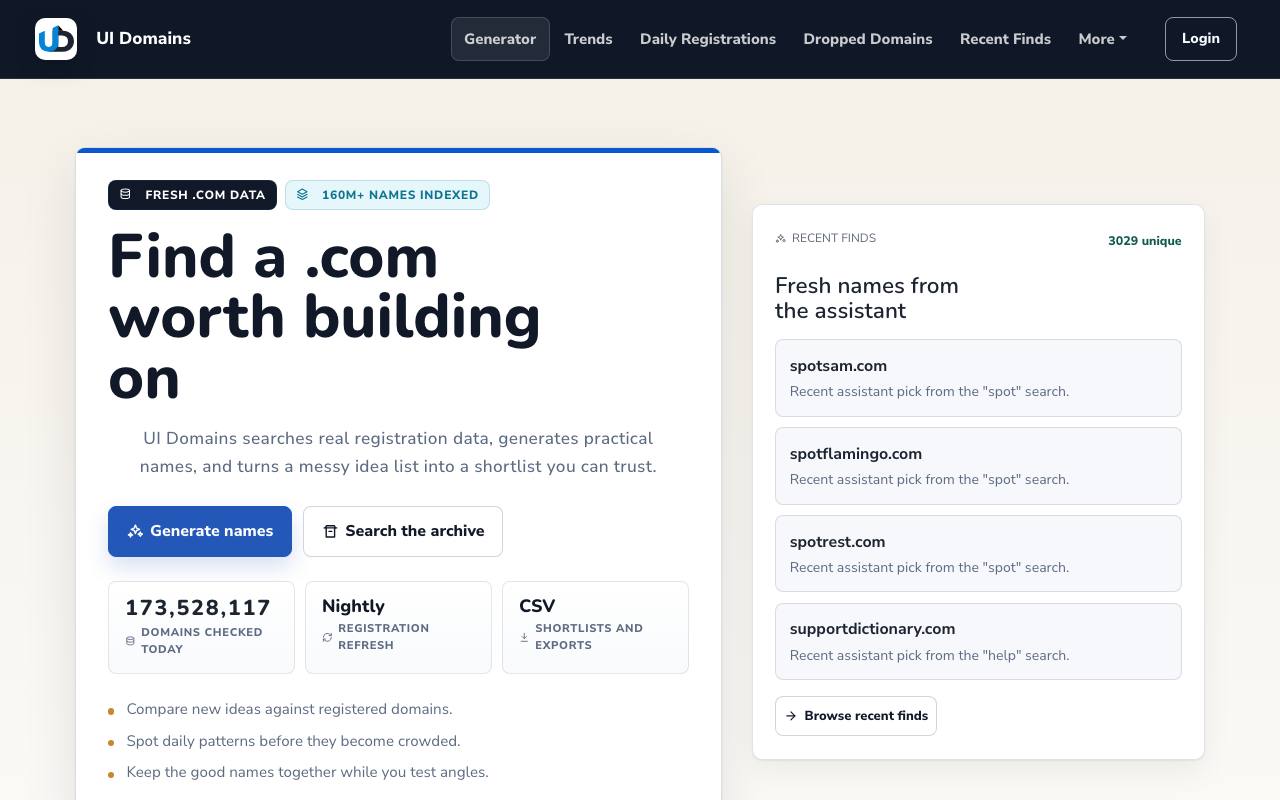 UI Domains – Pro Discovery Tools for Domainers screenshot