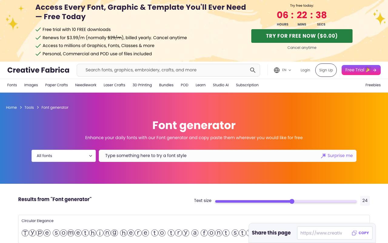 Creative Fabrica Font Generator screenshot