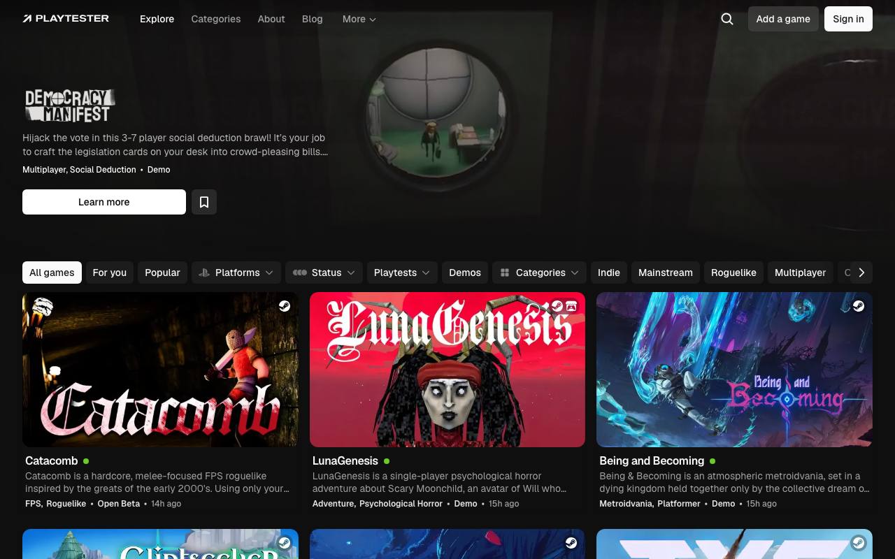 Playtester screenshot