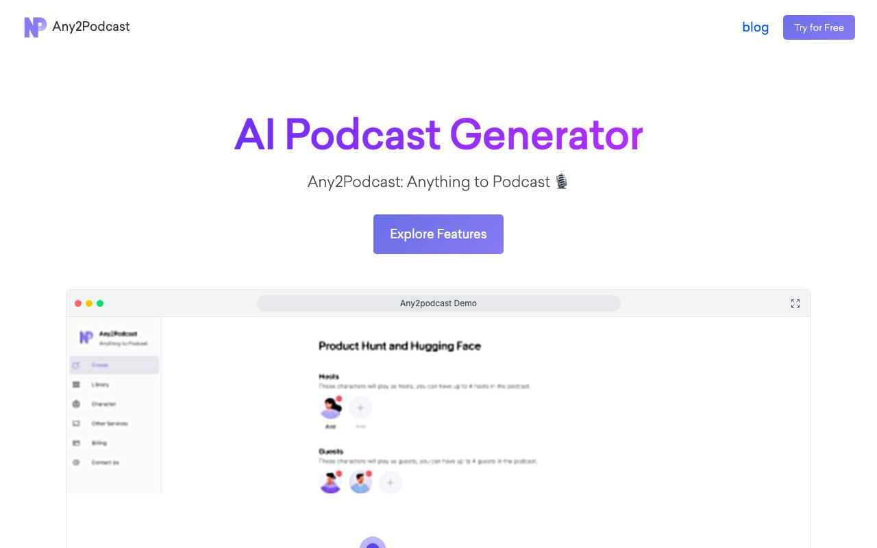 Any2Podcast | AI Podcast Generator screenshot